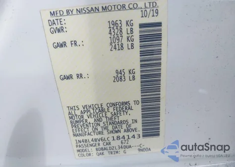 2020 Nissan Altima S Fwd из США, поврежденный, VIN 1N4BL4BV6LC184143